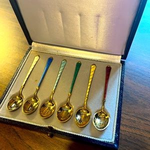 Antique Elgin Lauridsen Ela Denmark Enamel Demitasse spoons. Set of 6!!